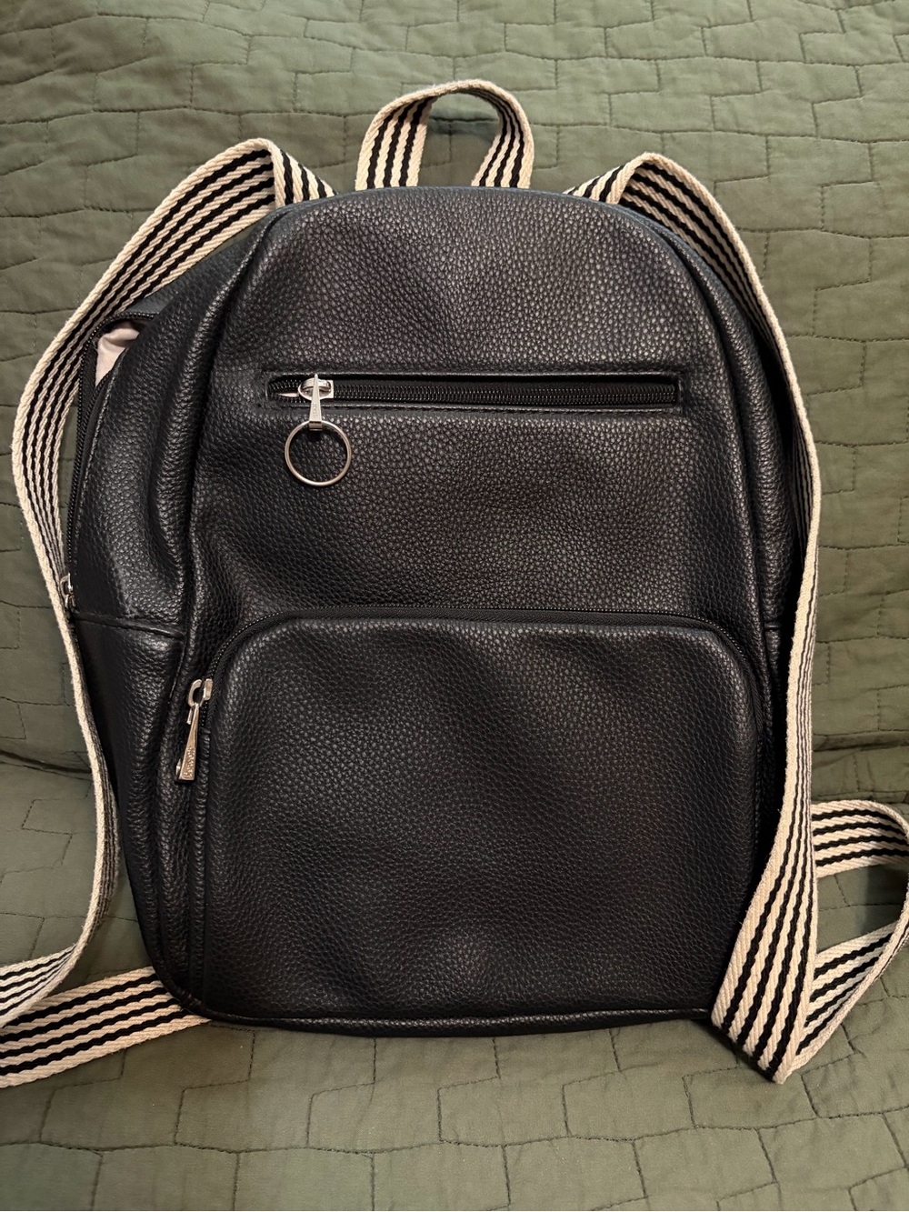 thirty-one Black Pebbled Backpack with Striped Straps